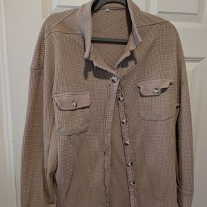 Women's Taupe Waffle Knit Button-Up Shirt